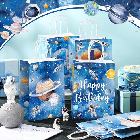 Glenmal 24 Pcs First Trip Around The Sun Party Bags for Boy 1st Birthday Supplies Planet Birthday Goodie Gift Candy Treat Paper Bags for Kid Baby Shower 1st Outer Space Party Favors Decor in Saudi Arabia