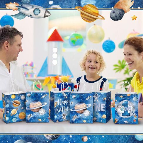Glenmal 24 Pcs First Trip Around The Sun Party Bags for Boy 1st Birthday Supplies Planet Birthday Goodie Gift Candy Treat Paper Bags for Kid Baby Shower 1st Outer Space Party Favors Decor in Saudi Arabia
