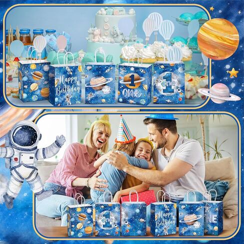 Glenmal 24 Pcs First Trip Around The Sun Party Bags for Boy 1st Birthday Supplies Planet Birthday Goodie Gift Candy Treat Paper Bags for Kid Baby Shower 1st Outer Space Party Favors Decor in Saudi Arabia