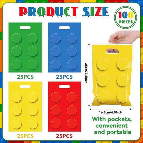 100Pcs Building Block Birthday Party Favors Bag Building Bricks Plastic Gift Bags Building Block Candy Snack Bag Bricks Theme Parties Goodie Treat Bags for Kids Boy Birthday Party Decorations Supplies in Saudi Arabia