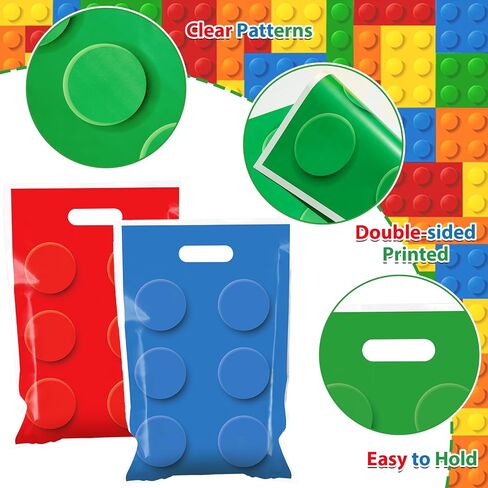 100Pcs Building Block Birthday Party Favors Bag Building Bricks Plastic Gift Bags Building Block Candy Snack Bag Bricks Theme Parties Goodie Treat Bags for Kids Boy Birthday Party Decorations Supplies in Saudi Arabia