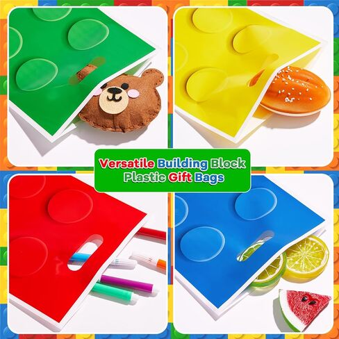 100Pcs Building Block Birthday Party Favors Bag Building Bricks Plastic Gift Bags Building Block Candy Snack Bag Bricks Theme Parties Goodie Treat Bags for Kids Boy Birthday Party Decorations Supplies in Saudi Arabia