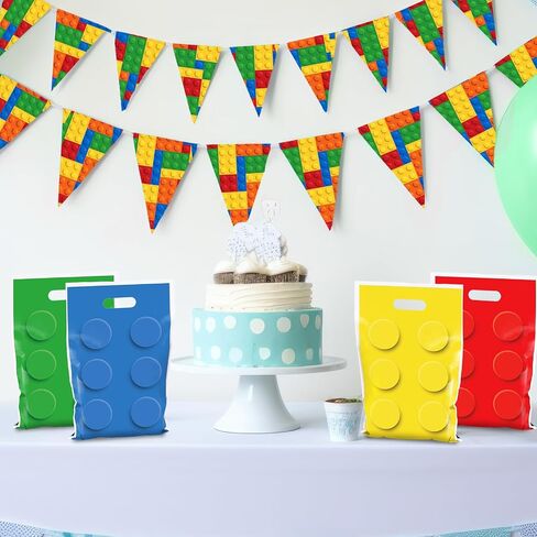 100Pcs Building Block Birthday Party Favors Bag Building Bricks Plastic Gift Bags Building Block Candy Snack Bag Bricks Theme Parties Goodie Treat Bags for Kids Boy Birthday Party Decorations Supplies in Saudi Arabia