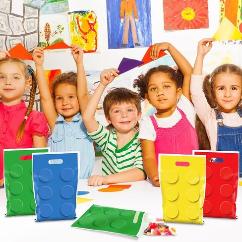 100Pcs Building Block Birthday Party Favors Bag Building Bricks Plastic Gift Bags Building Block Candy Snack Bag Bricks Theme Parties Goodie Treat Bags for Kids Boy Birthday Party Decorations Supplies in Saudi Arabia