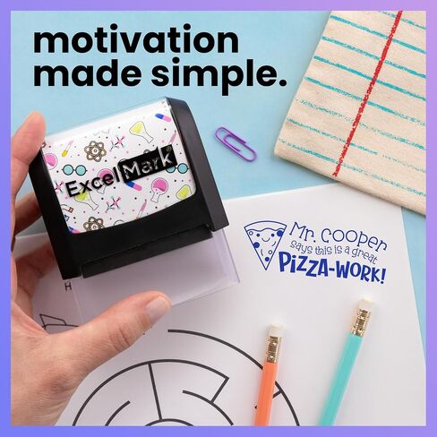 Excelmark Figuredized Teacher Stamps for Classroom - طوابع مخصصة للدرجات - التورية من الثناء مع 12 أنماطًا أنيقة (Mount Mount ، عمل Bee -Autiful) in Saudi Arabia