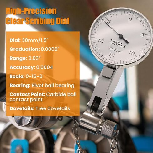 Dial Test Indicator 7 Jewels Dial Indicator Gauge Range 0.03’’Graduation 0.0005’’ 0-15-0 Scale in Kuwait