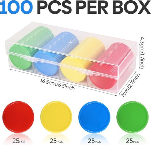 100Pcs 1.45 Inch Plastic Poker Chips with Storage Box for Game Tokens,Learning Counters,Bingo,Math Learning,Classroom,and Kids Behavior (4 Colors-Red,Yellow,Blue,Green) in Saudi Arabia