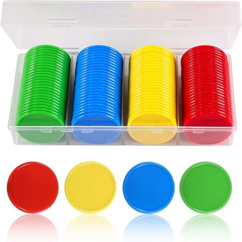 100Pcs 1.45 Inch Plastic Poker Chips with Storage Box for Game Tokens,Learning Counters,Bingo,Math Learning,Classroom,and Kids Behavior (4 Colors-Red,Yellow,Blue,Green) in Saudi Arabia