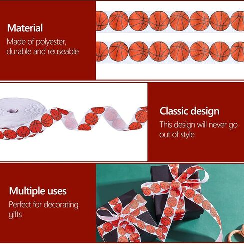 Thiccywoov Basketball Ribbon Wired 3/4 Inch 25 Yard Sports Ball Ribbon Wide Grosgrain Basketball Craft Ribbons for Team Hair Bow Wreath Sport Lanyard Gift Wrapping Crafting Sewing Party Decoration in Kuwait