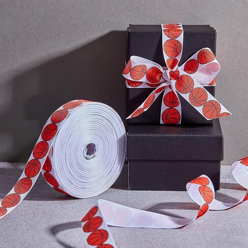 Thiccywoov Basketball Ribbon Wired 3/4 Inch 25 Yard Sports Ball Ribbon Wide Grosgrain Basketball Craft Ribbons for Team Hair Bow Wreath Sport Lanyard Gift Wrapping Crafting Sewing Party Decoration in Kuwait