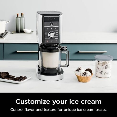 Ninja NC501 CREAMi Deluxe 11 في 1 صانعة الآيس كريم والحلوى المجمدة للآيس كريم والشربات والحليب المخفوق والمشروبات المجمدة والمزيد، 11 برنامجًا، مع 2 حاوية نصف لتر بحجم عائلي XL، مثالية للأطفال (متجددة) (فضي) in Kuwait