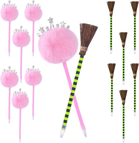 12 Pcs Witch Party Favors Green Witch Broom Ballpoints Pens For Girls And Kids Pink And Green Birthday Party Favors Decorations Gifts in Saudi Arabia