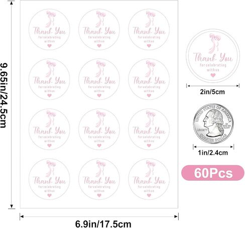 Pink Bow Thank You Stickers - Anwyll 60Pcs 2In Cute Bowknot Thank You Party Favor Stickers Self-Adhesive Thanks for Celebrating with Us Sticker Baby Shower Thank You Sticker for Girl Wedding Birthday in Saudi Arabia