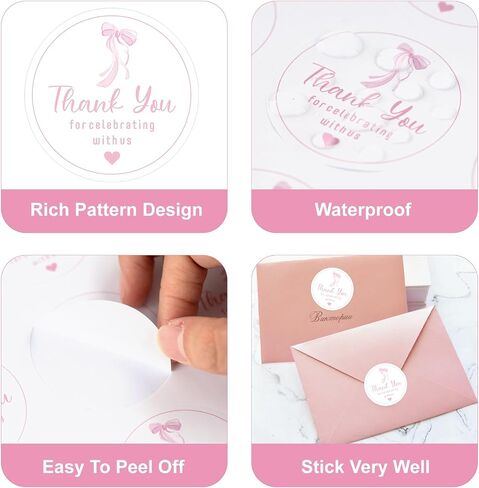 Pink Bow Thank You Stickers - Anwyll 60Pcs 2In Cute Bowknot Thank You Party Favor Stickers Self-Adhesive Thanks for Celebrating with Us Sticker Baby Shower Thank You Sticker for Girl Wedding Birthday in Saudi Arabia