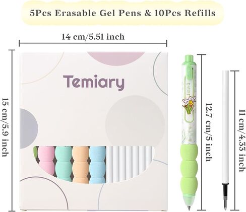 Temiary 5 PCS Ambanse Gel Als & 10 PCS عبوات ، حبر أسود ، قلم لطيف قابل للسحب مع ممحاة ، نقطة دقيقة 0.5 مم ، كتابة سلسة لألغاز الكلمات المتقاطعة (أسود) in Kuwait