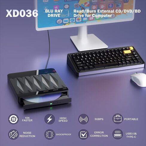 External CD/DVD Drive for Laptop USB 3.0 and Type-C DVD Burner Portable +/-RW Player,Reader Rewriter Writer Disk Duplicator Compatible with Latptop PC Windows XP/7/8/10, Linux Mac OS in Saudi Arabia