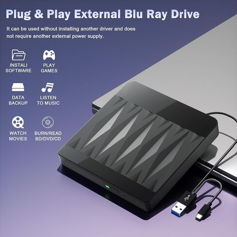 External CD/DVD Drive for Laptop USB 3.0 and Type-C DVD Burner Portable +/-RW Player,Reader Rewriter Writer Disk Duplicator Compatible with Latptop PC Windows XP/7/8/10, Linux Mac OS in Saudi Arabia