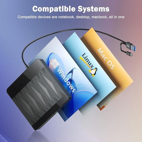 External CD/DVD Drive for Laptop USB 3.0 and Type-C DVD Burner Portable +/-RW Player,Reader Rewriter Writer Disk Duplicator Compatible with Latptop PC Windows XP/7/8/10, Linux Mac OS in Saudi Arabia