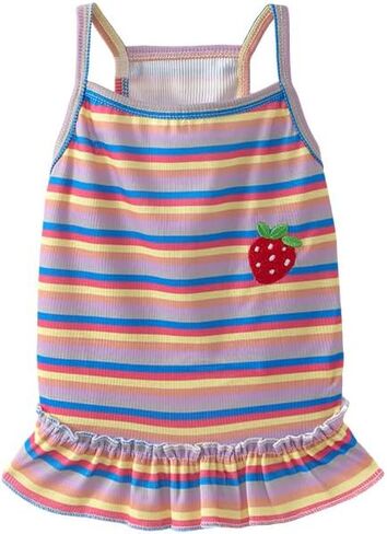 Dog Dress Clothes Puppy Birthday Outfit Pet T-Shirt Cut Rainbow Striped Summer Skirt Dresses for Small Medium Dogs Cats in Saudi Arabia