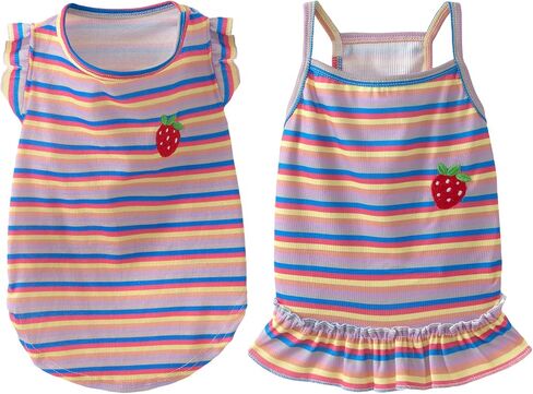 Dog Dress Clothes Puppy Birthday Outfit Pet T-Shirt Cut Rainbow Striped Summer Skirt Dresses for Small Medium Dogs Cats in Saudi Arabia