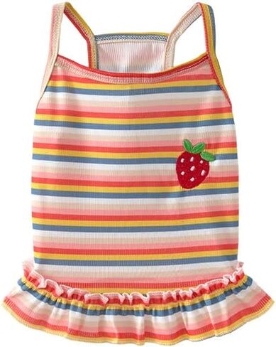 Dog Dress Clothes Puppy Birthday Outfit Pet T-Shirt Cut Rainbow Striped Summer Skirt Dresses for Small Medium Dogs Cats in Saudi Arabia