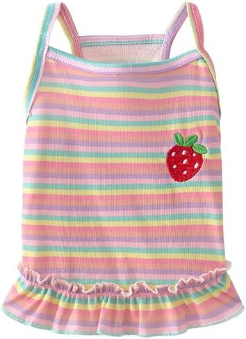 Dog Dress Clothes Puppy Birthday Outfit Pet T-Shirt Cut Rainbow Striped Summer Skirt Dresses for Small Medium Dogs Cats in Saudi Arabia