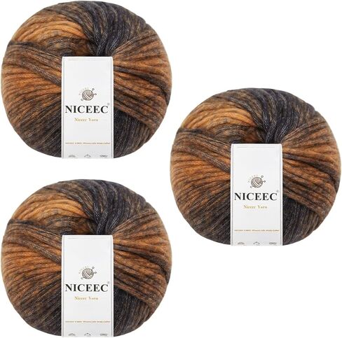 Niceec 3 skein قوس قزح الصوف مزيج الغزل ، ناعم ، رقيق ، تدرج ، خطوط سهلة ، سهلة الاستخدام للكروشيه والحياك in Kuwait