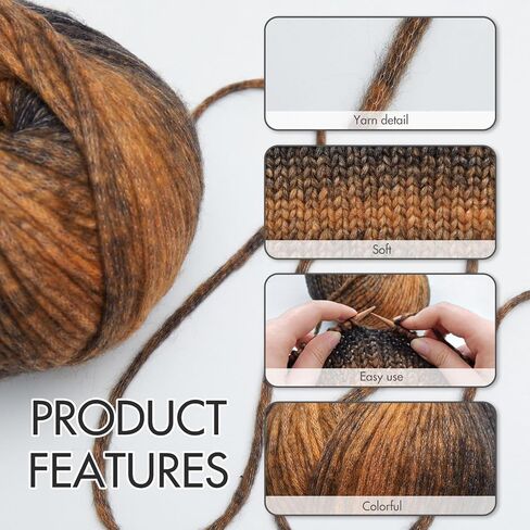 Niceec 3 skein قوس قزح الصوف مزيج الغزل ، ناعم ، رقيق ، تدرج ، خطوط سهلة ، سهلة الاستخدام للكروشيه والحياك in Kuwait