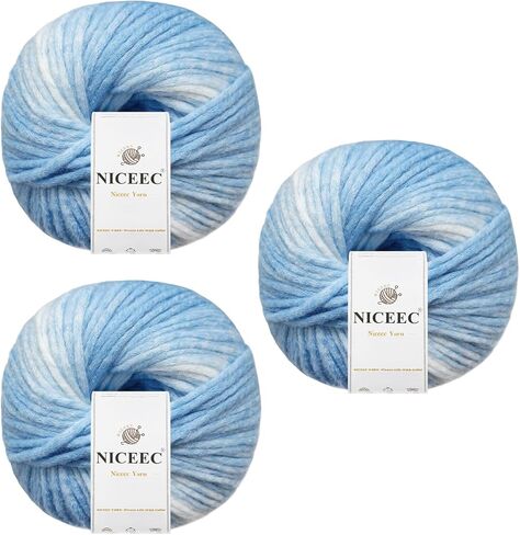 Niceec 3 skein قوس قزح الصوف مزيج الغزل ، ناعم ، رقيق ، تدرج ، خطوط سهلة ، سهلة الاستخدام للكروشيه والحياك in Kuwait