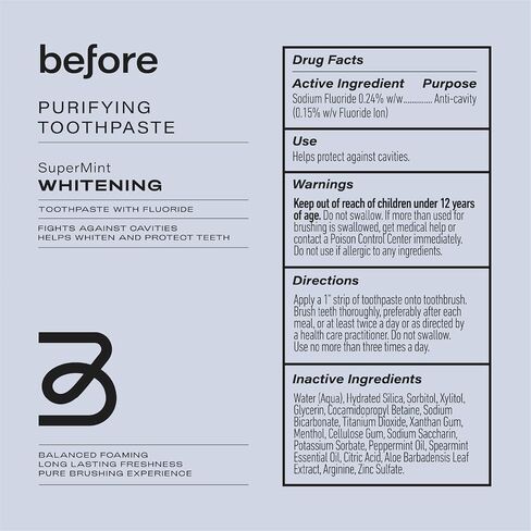 All Natural Whitening Toothpaste, SuperMint, Clean Natural Ingredients, Balanced Foaming, Low Abrasion, Long Lasting Freshness, Plant Based Recyclable Tube, 3.5 oz in Saudi Arabia