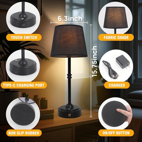 Cordless Lamp for Desk, 3-Level Dimming Rechargeable Lamp with 6000mAh Battery, USB-C Fast Charging Wireless lamp for Bedroom, Nightstand, Office (Black) in Saudi Arabia