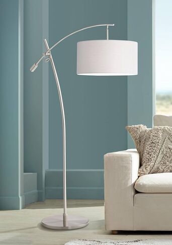 Possini Euro Design Raymond Modern Arc Floor Lamp 69" Tall Warm Gold Metal Adjustable Boom Arm White Linen Drum Shade Decor for Living Room Reading House Bedroom Home Office House in Saudi Arabia