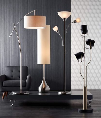 Possini Euro Design Raymond Modern Arc Floor Lamp 69" Tall Warm Gold Metal Adjustable Boom Arm White Linen Drum Shade Decor for Living Room Reading House Bedroom Home Office House in Saudi Arabia