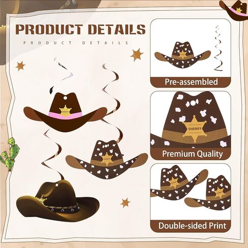 MaxDot 42 PCS Western Cowboy Party Decorations Wild West West Hanging Dover Cowboy Hat Caniling Spreakers للبالغين راعية البالغين الأولاد ديكورات حفلة عيد ميلاد اللوازم (النمط الكلاسيكي) in Kuwait