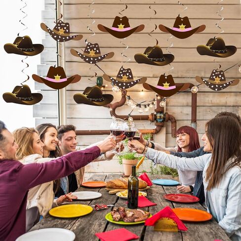 MaxDot 42 PCS Western Cowboy Party Decorations Wild West West Hanging Dover Cowboy Hat Caniling Spreakers للبالغين راعية البالغين الأولاد ديكورات حفلة عيد ميلاد اللوازم (النمط الكلاسيكي) in Kuwait