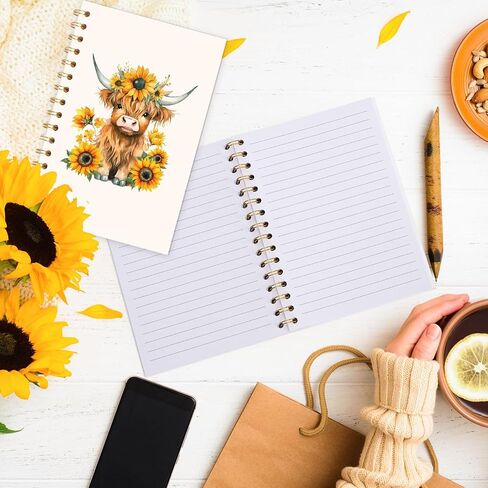 2PCS Highland Cow A5 Notebooks Spring Cow Sunflower College حكمت دفتر ملاحظات قوي مزدوج الأسلاك in Kuwait