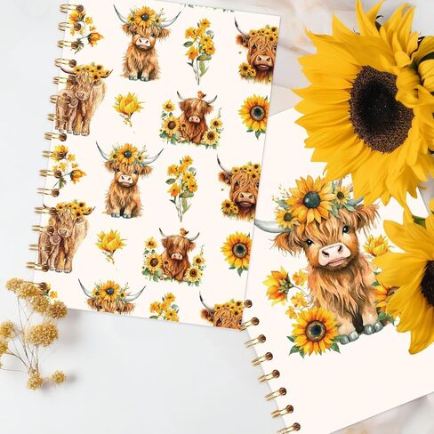 2PCS Highland Cow A5 Notebooks Spring Cow Sunflower College حكمت دفتر ملاحظات قوي مزدوج الأسلاك in Kuwait