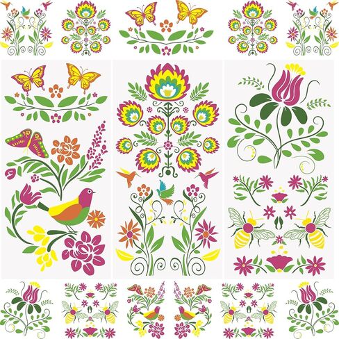WANDIC 3 Sheets Rub on Transfer Sticker, Bird Flower Line Pattern Decorative Decal Furniture Decorative for Photo Album,Postcard Scrapbooking,15 * 30cm in Saudi Arabia