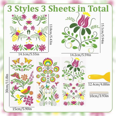 WANDIC 3 Sheets Rub on Transfer Sticker, Bird Flower Line Pattern Decorative Decal Furniture Decorative for Photo Album,Postcard Scrapbooking,15 * 30cm in Saudi Arabia