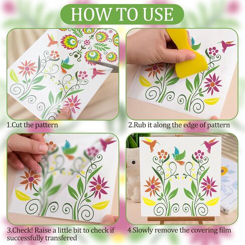 WANDIC 3 Sheets Rub on Transfer Sticker, Bird Flower Line Pattern Decorative Decal Furniture Decorative for Photo Album,Postcard Scrapbooking,15 * 30cm in Saudi Arabia