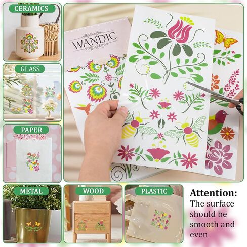 WANDIC 3 Sheets Rub on Transfer Sticker, Bird Flower Line Pattern Decorative Decal Furniture Decorative for Photo Album,Postcard Scrapbooking,15 * 30cm in Saudi Arabia