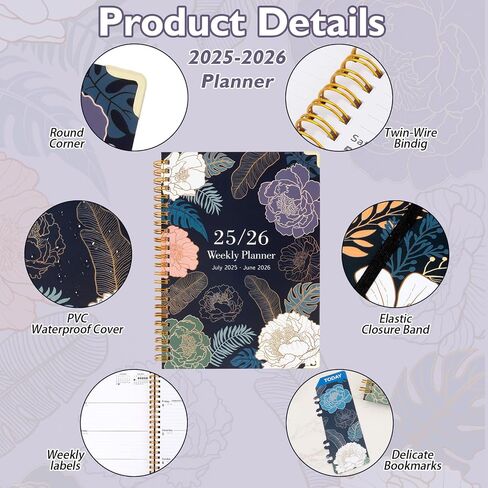 Planner 2025-2026, 12 Month Daily Weekly and Monthly Calendar Planner, Academic Agenda Journal Planners, Jul 2025 - Jun 2026, 6.5" x 8.6" Hardcover Notebook with Tabs for Office School Supplies in Saudi Arabia