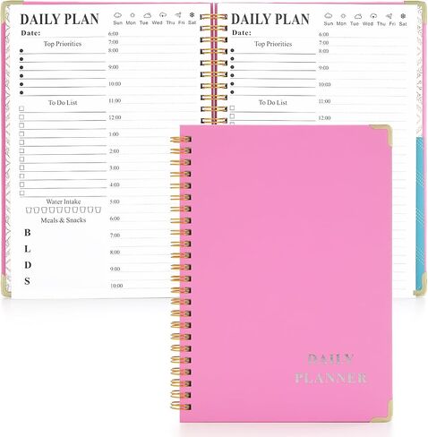 Undated Daily To Do List Planner Notebook - 6x8 Spiral Bound, Aesthetic To Do List Notepad for Work with 160 Pages, Hourly Schedule and Priority Checklist - Productivity Organizer for Office, School for Woman & Man (Pink) in Saudi Arabia