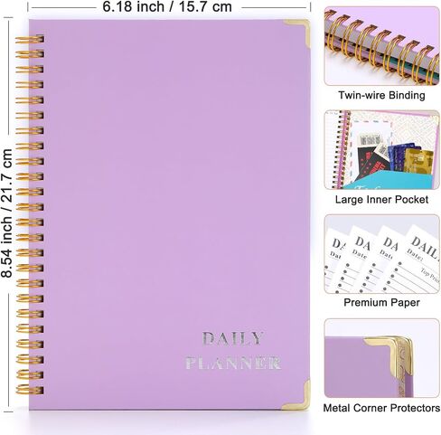 Undated Daily To Do List Planner Notebook - 6x8 Spiral Bound, Aesthetic To Do List Notepad for Work with 160 Pages, Hourly Schedule and Priority Checklist - Productivity Organizer for Office, School for Woman & Man (Pink) in Saudi Arabia
