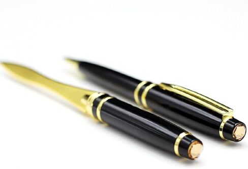 Custom Engraved Executive Pen Gift Set – Personalized Brass Ballpoint Pen with Matching Paper Tool – Elegant Gift Box (Black) in Kuwait