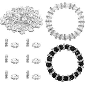 12mm Rhinestone Beads for Pen Making Bulk 100 Pcs Metal Spacer Bead Diamond Crystal Wave Space Beads for Beadable Pens DIY Bracelet Jewelry Making Craft Supplies - Silver