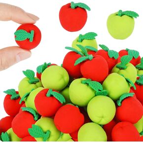 36Pcs Back to School Apples Eraser 3D Red Green Apples Shaped Mini Erasers Rubber Pencil Erasers for Kids School Season Party Favors Student Prize