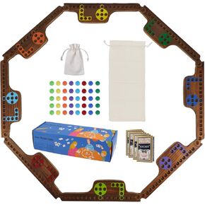 Jokers and Marbles Board Game - Wooden Travel Game for 2-8 Players，Card and Marble Game,with 8 Game Boards 4 Cards 40 Marble - for Travel & Parties and Family Nights