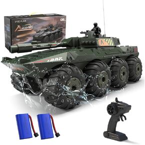 Giant RC Tank Amphibious Remote Control Truck Toy for Kids 5-12, 40+ Min Playtime, 2.4Ghz Waterproof Off-Road Crawler with Rotating Turret (Green Camouflage)