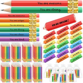 48 Sets Back to School Gifts Bulk for Students Rainbow Pencils You Are Awesome Erasers Organza Bags Birthday Party Classroom First Day of School Gift